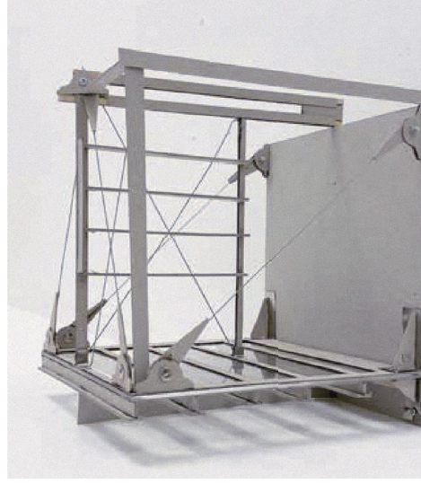 Working model of the shelf module — corner view showing the cable bracing